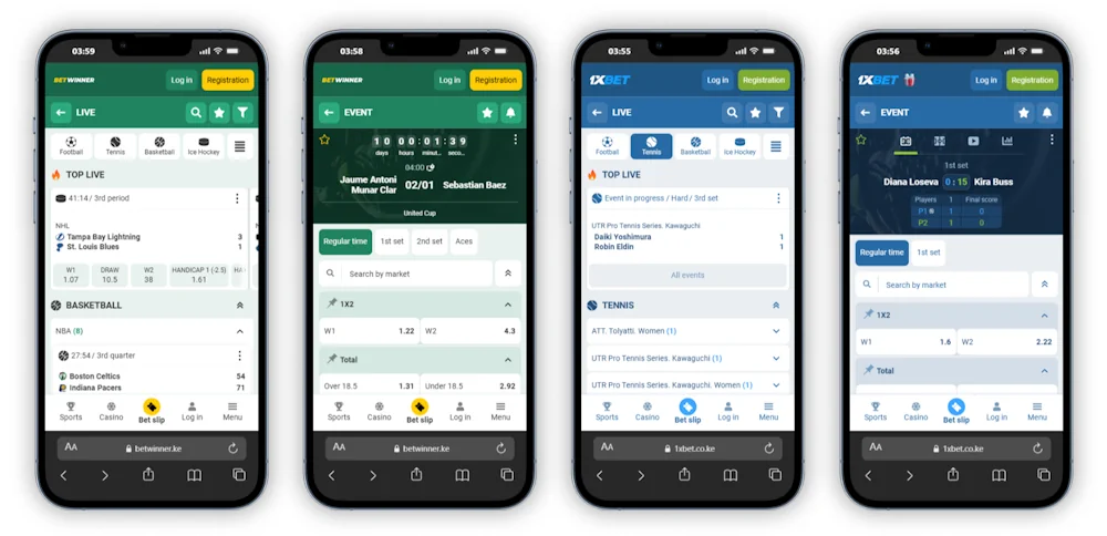 1xBet and Betwinner Mobile live betting experience Screenshot